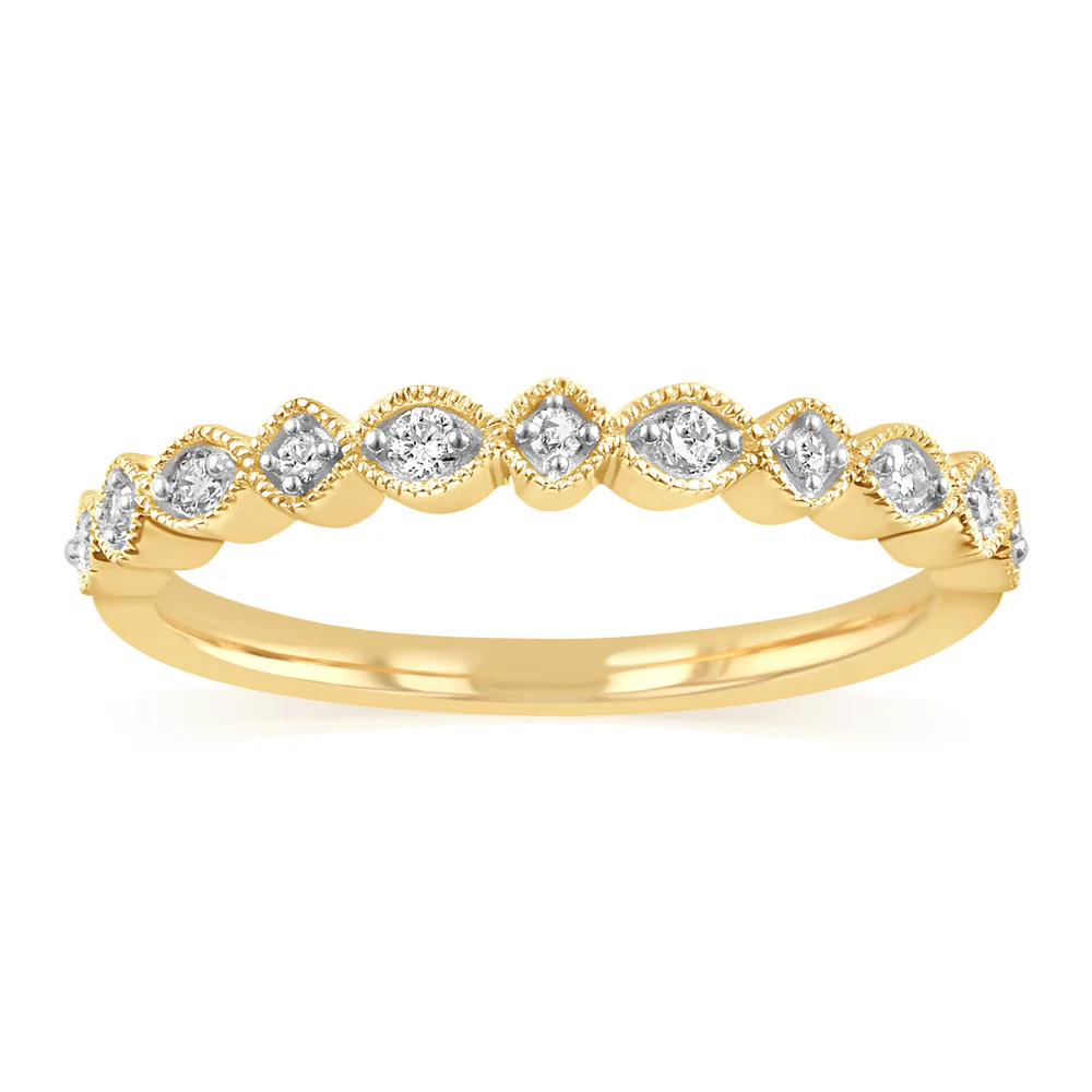 11 Diamonds Ring in Gold Plated Sterling Silver