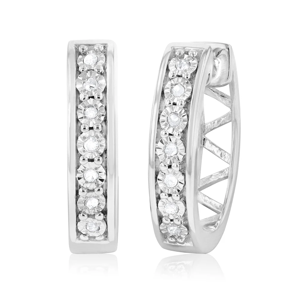 14 Diamonds Hoop Earrings in Sterling Silver
