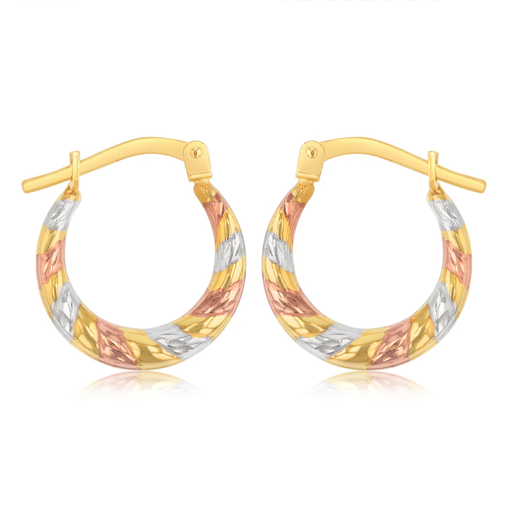 9ct Multitone Gold Silverfilled Twisted Creole Hoop Earrings