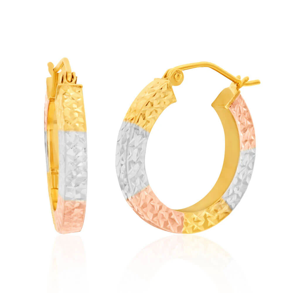9ct Mutlitone Gold Silver Filled Hoops Earrings
