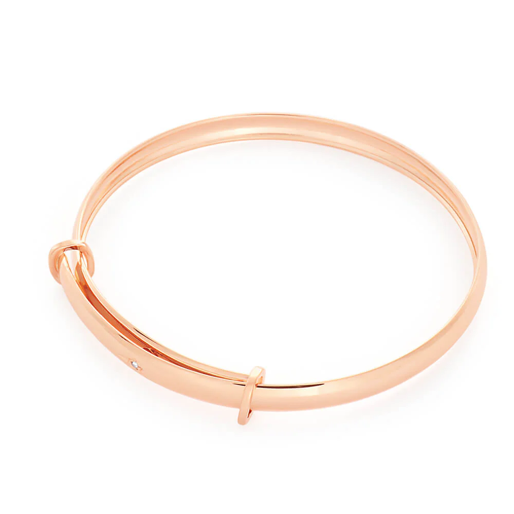 9ct Rose Gold Diamond Set Expandable Baby Bangle - Image 2