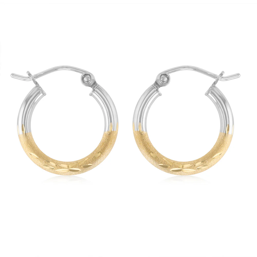 9ct Two Tone Gold Silverfilled Fancy Hoop Earrings