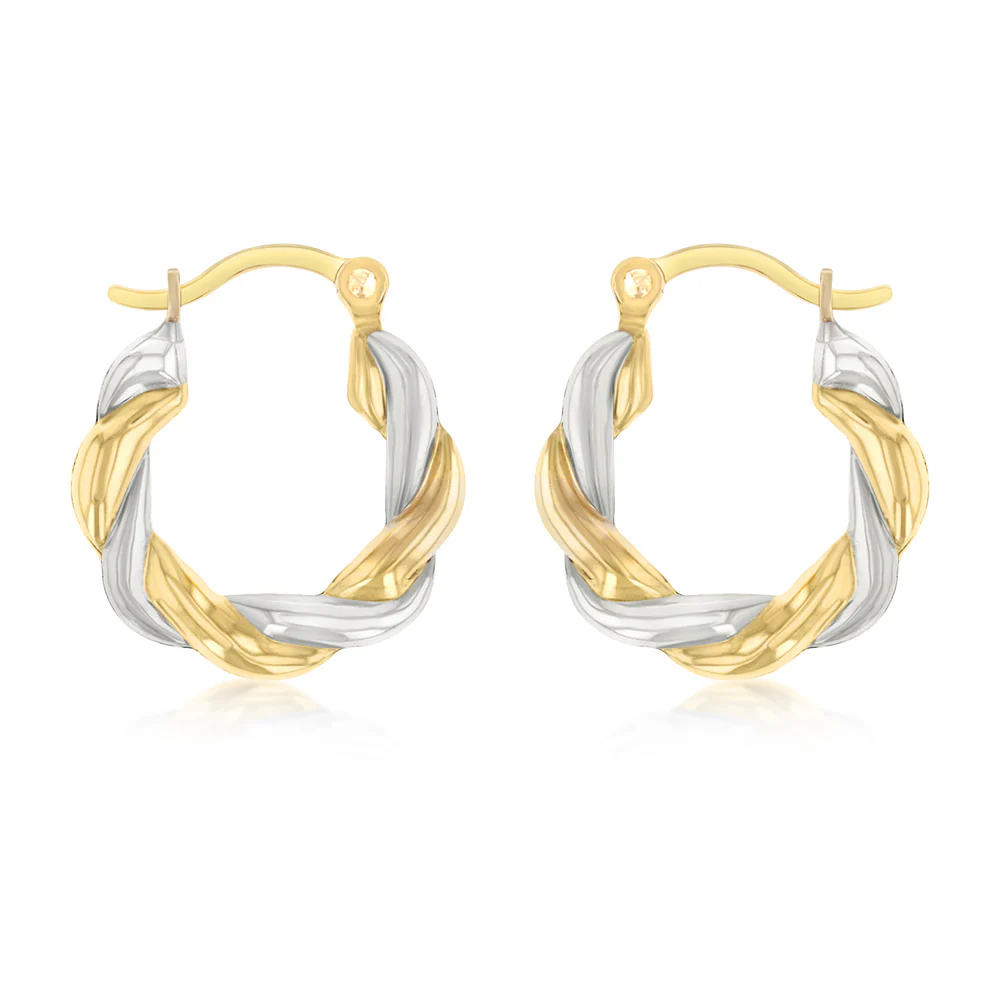 9ct Two Tone Gold Silverfilled Twist Hoop Earrings
