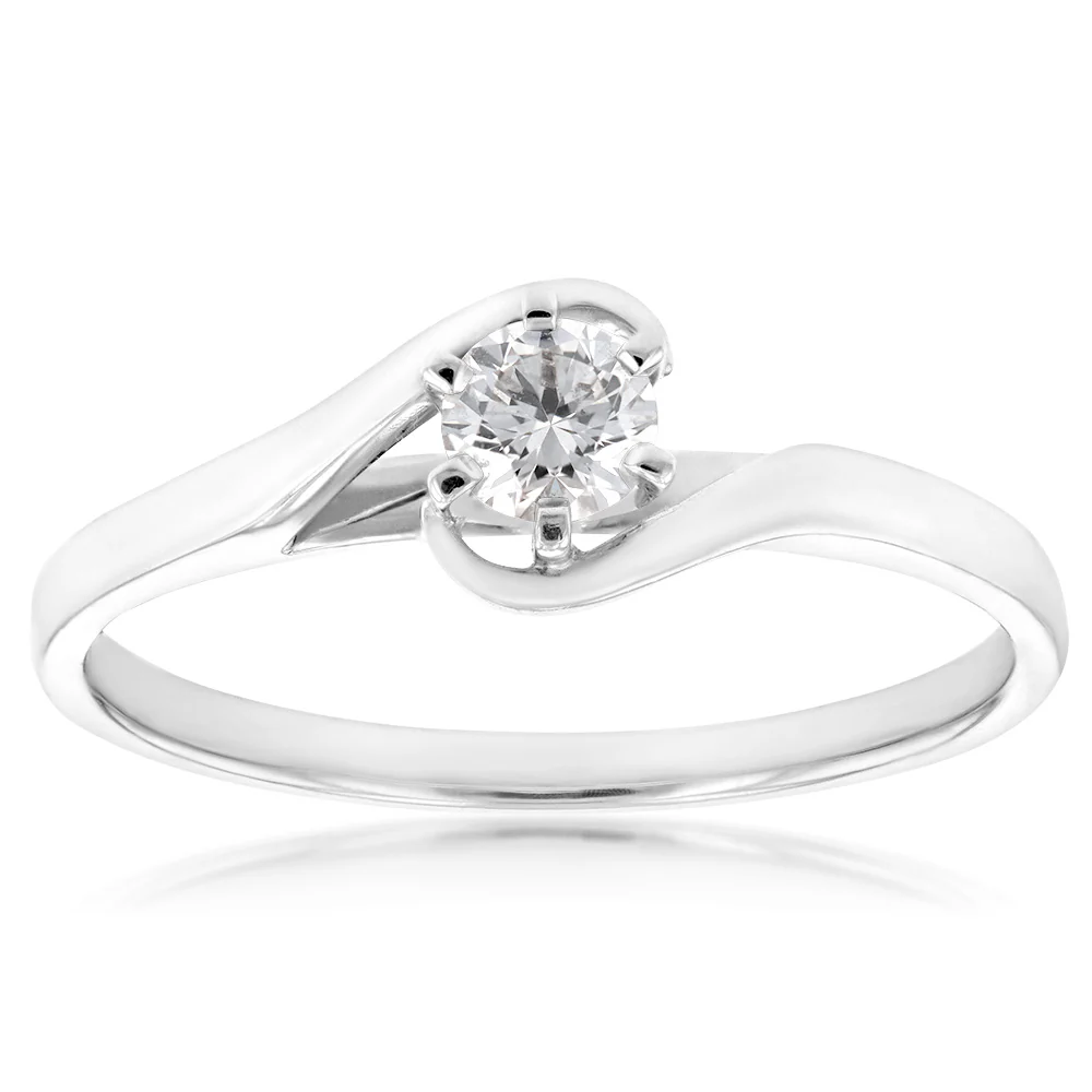 9ct White Gold Solitaire Ring With 3/8 Carat 6 Claw Set Diamond