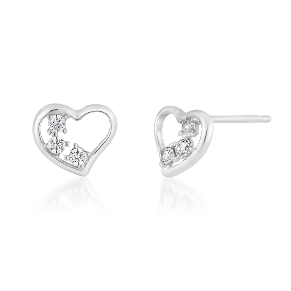9ct White Gold Zirconia Heart Shape Studs