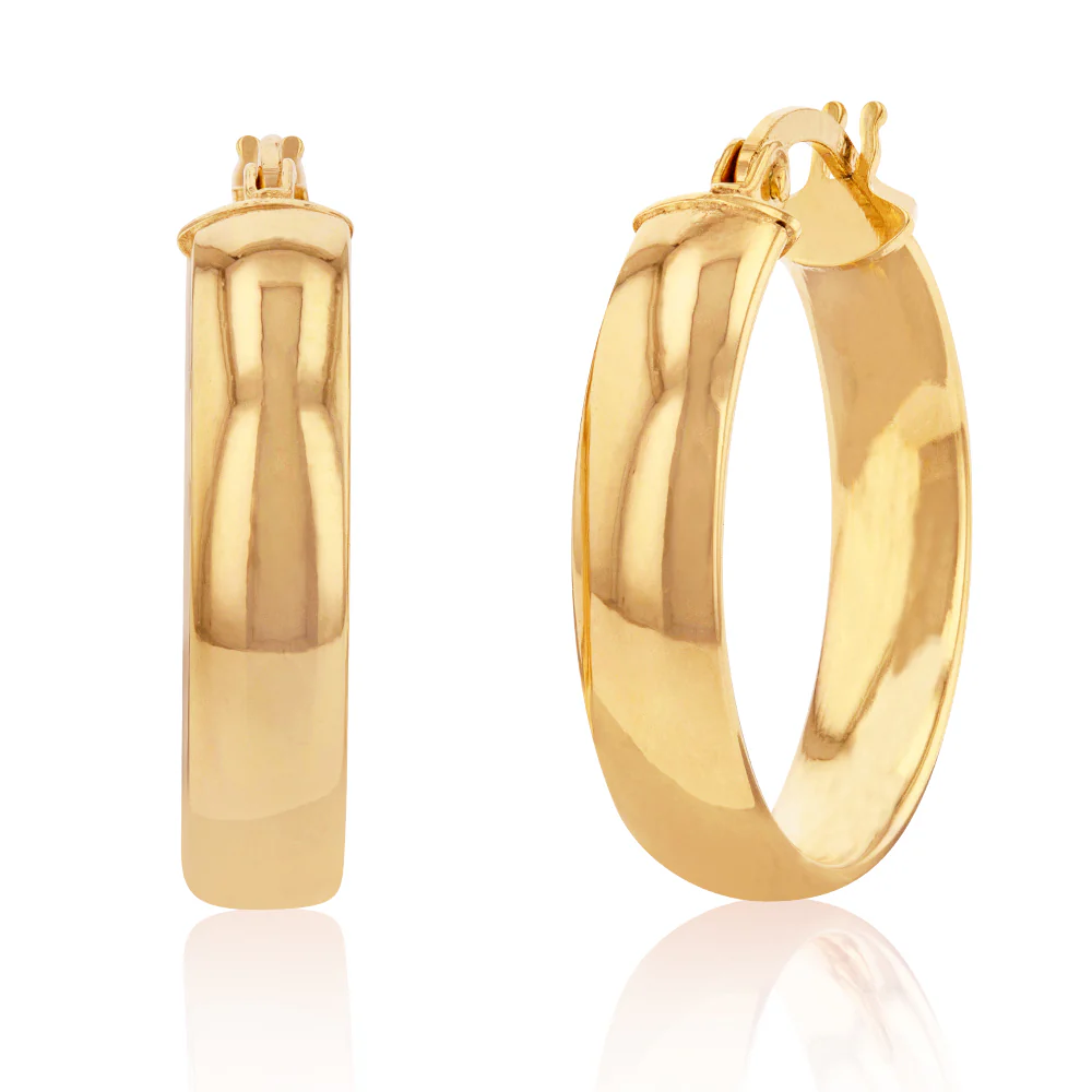 9ct Yellow Gold 15mm Plain Hoop Earrings