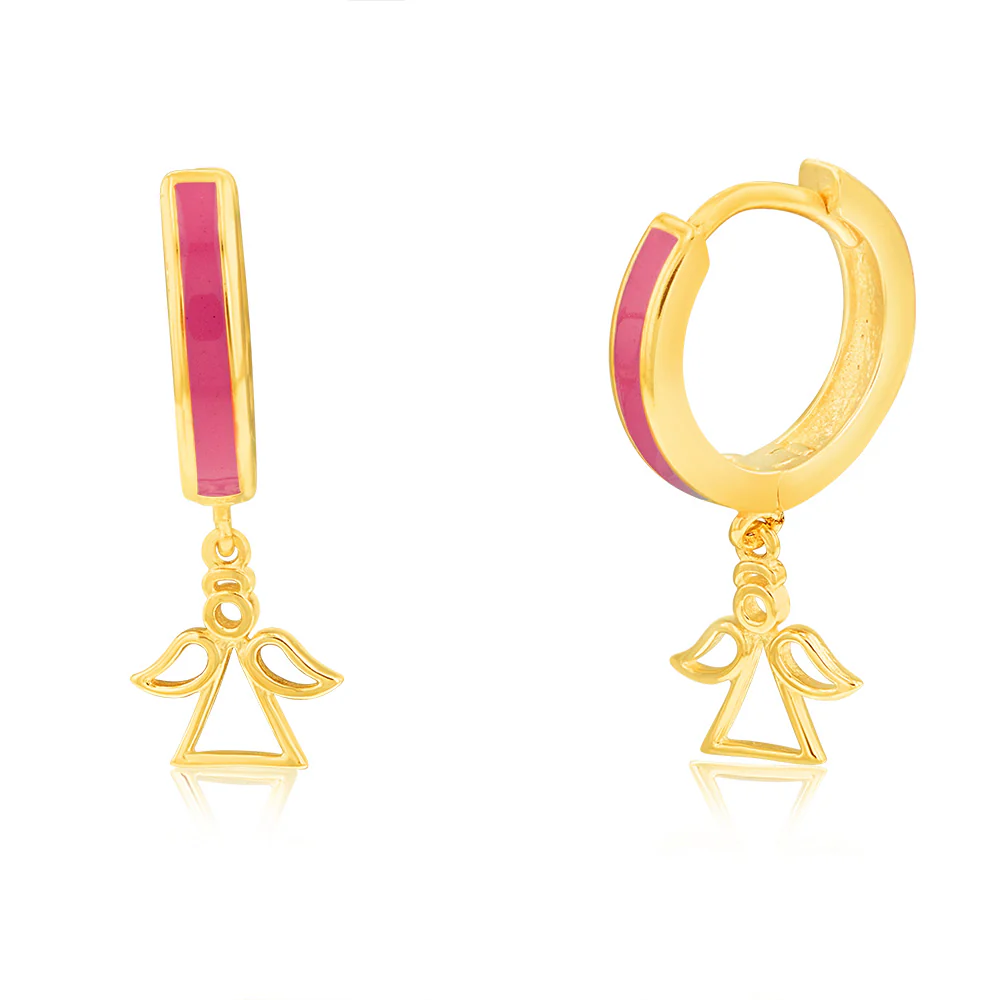9ct Yellow Gold Angel On Red Enamel Sleeper Earrings