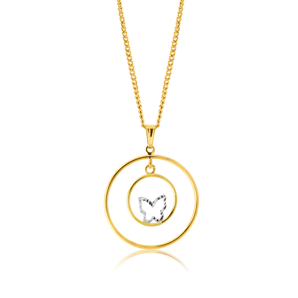 9ct Yellow Gold Butterfly Double Ring Pendant