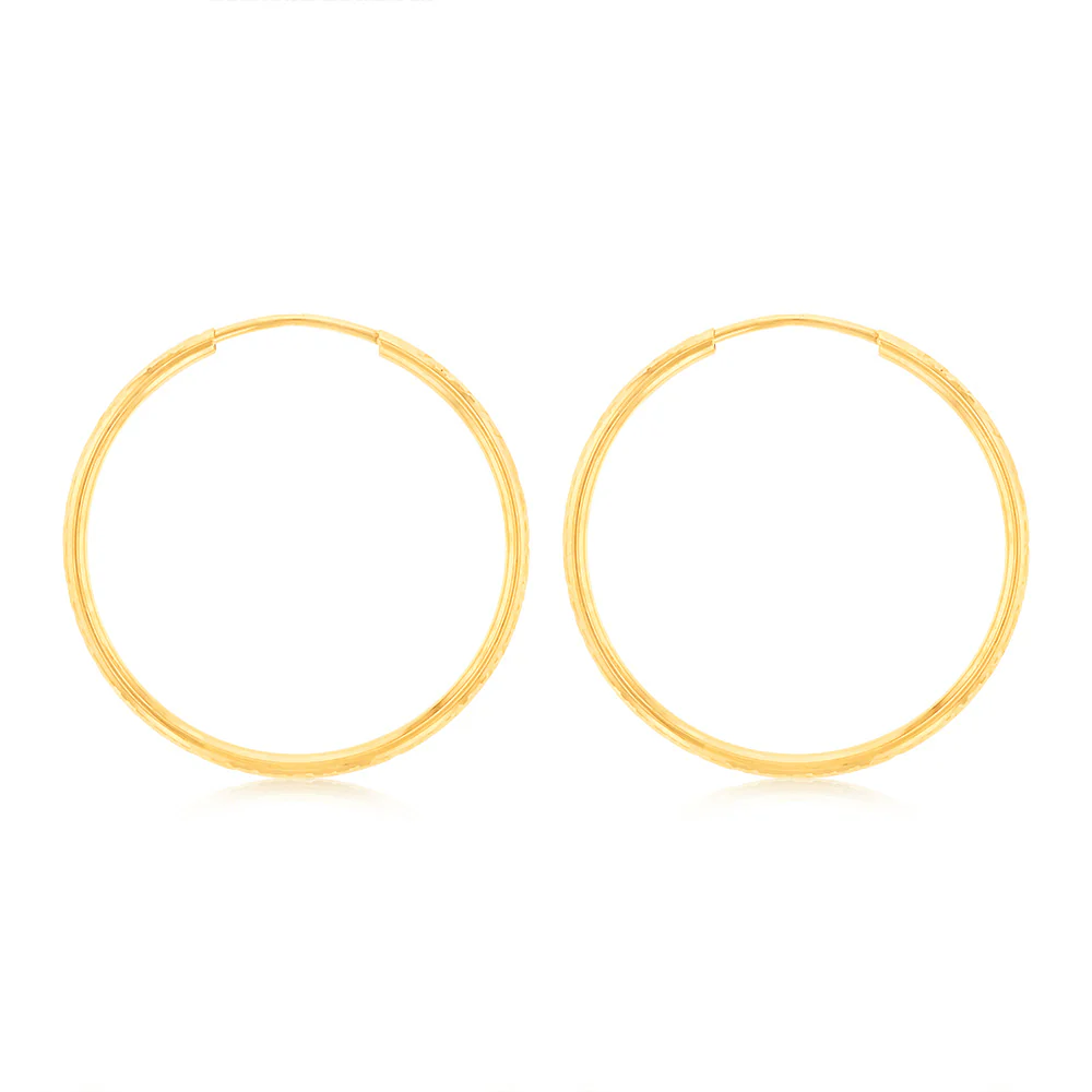 9ct Yellow Gold Diamond-Cut Hoops 25mm