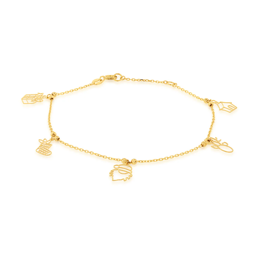 9ct Yellow Gold Five Christmas Charm Bracelet