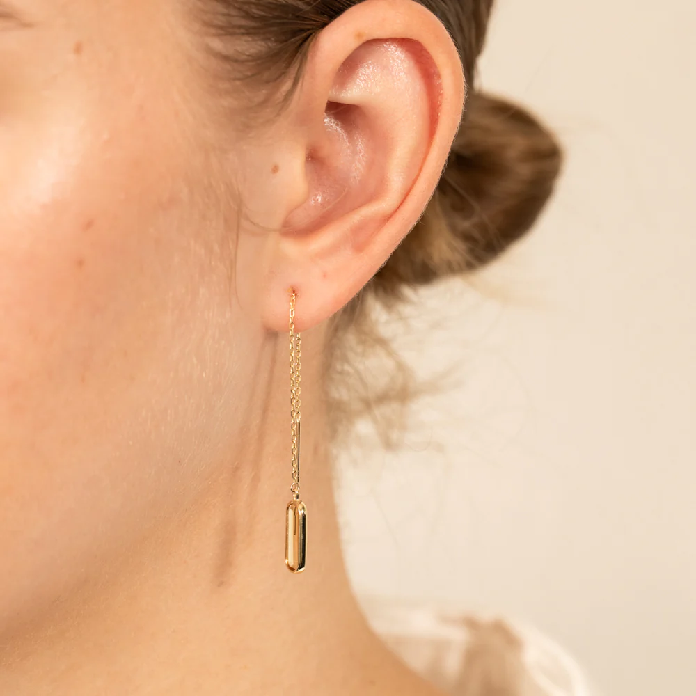 9ct Yellow Gold Natural Quartz Threader Drop Earrings - Image 2