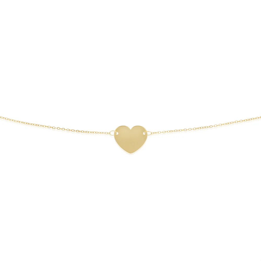 9ct Yellow Gold Plain Heart Disc Pendant on 42cm Chain - Image 2