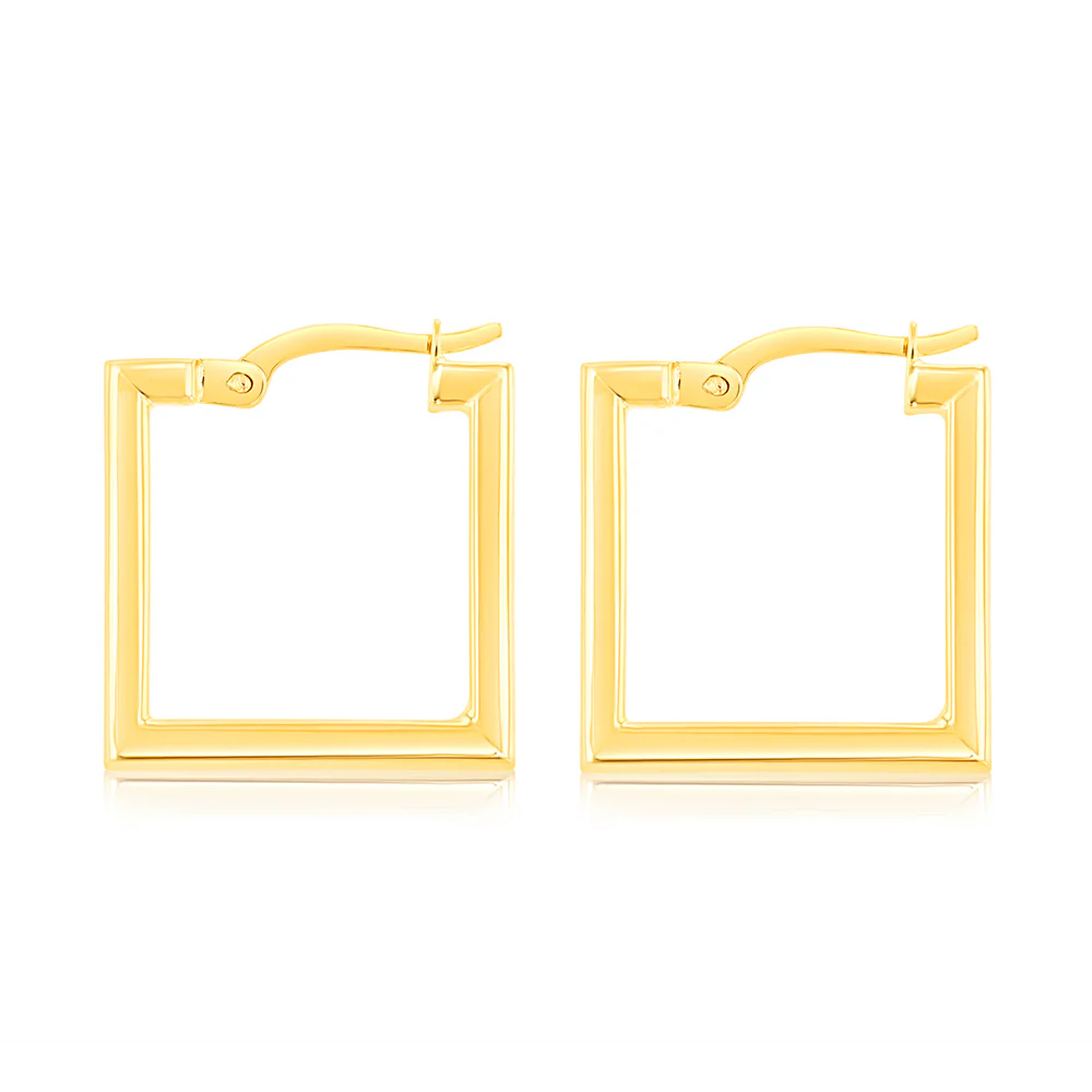 9ct Yellow Gold  Polished Square Hoop Earrings