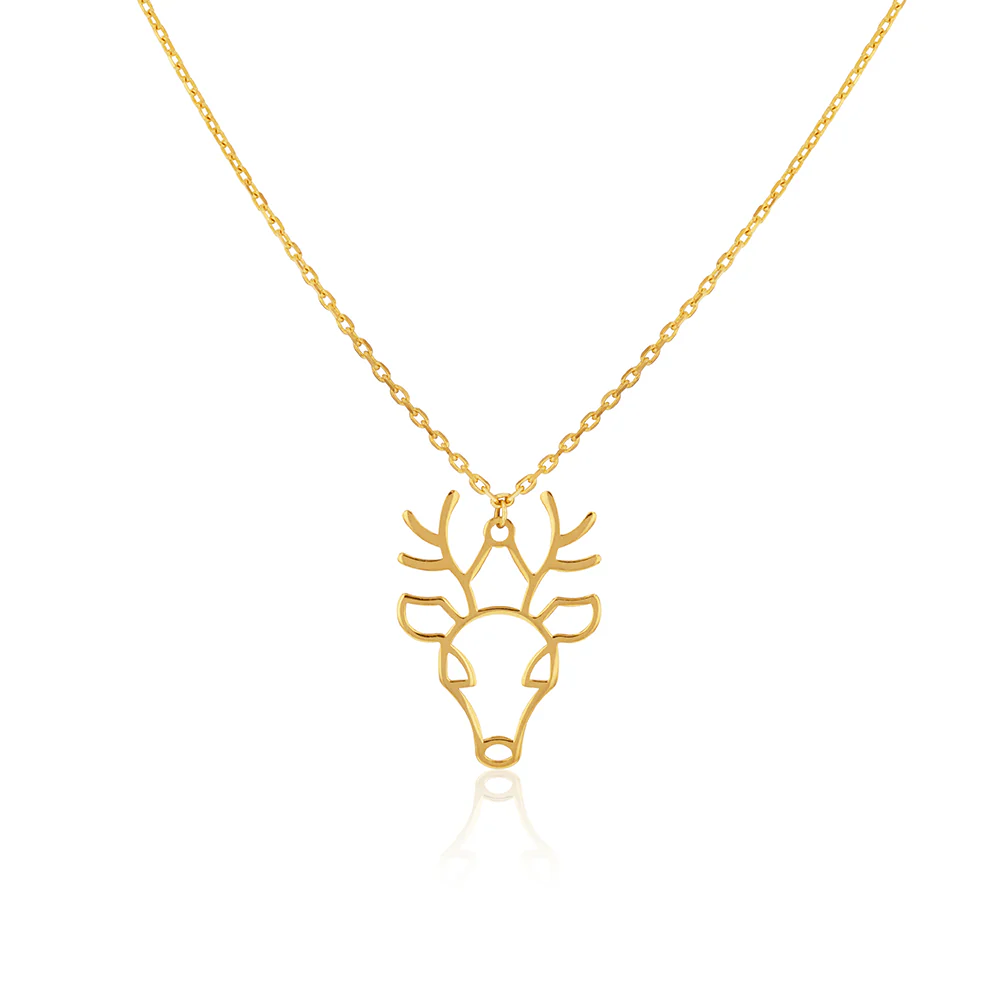 9ct Yellow Gold Reindeer Pendant With Chain
