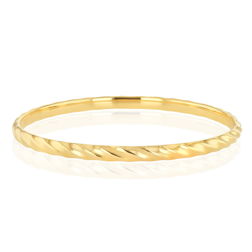 9ct Yellow Gold Semi Hollow Twist 65mm Bangle