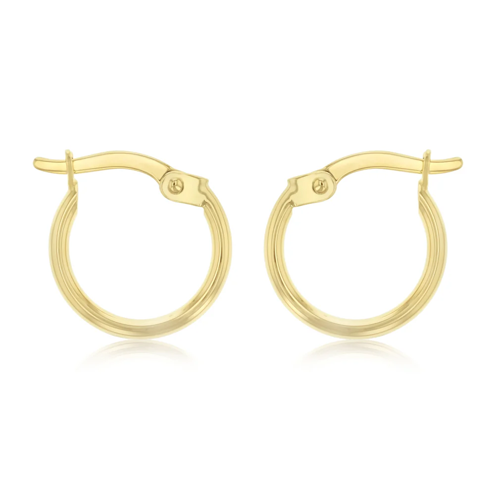 9ct Yellow Gold Silver Filled Plain 10mm Hoop Earrings