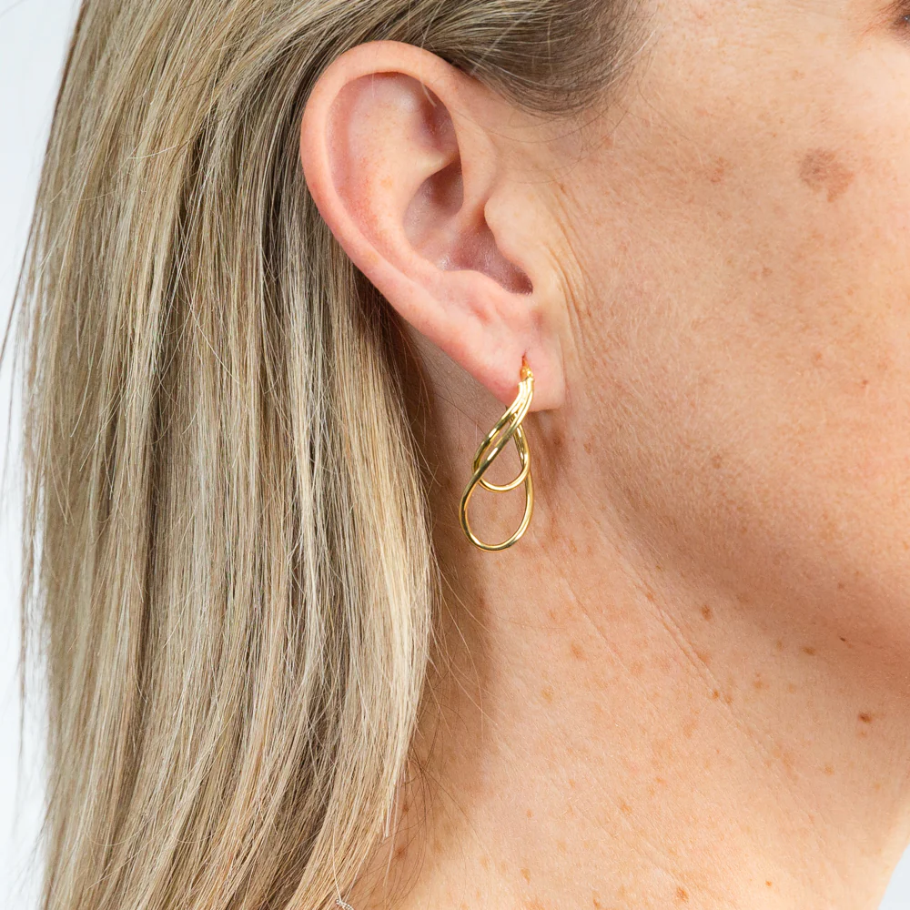 9ct Yellow Gold Silver Filled Twisted Open Drop Hoop Earring - Image 2