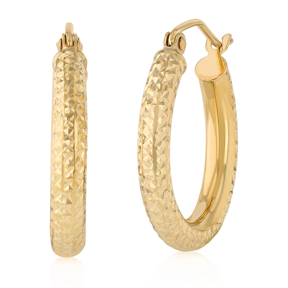9ct Yellow Gold Silverfilled Dicut Hoop Earrings