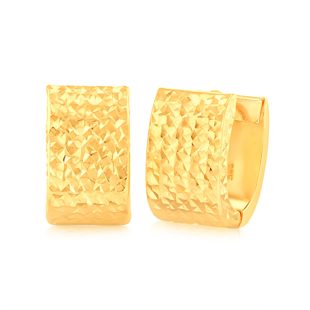 9ct Yellow Gold Textured Huggie Hoop Earrings