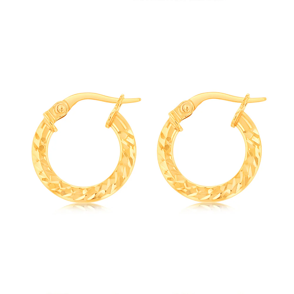 9ct Yellow Gold Wise 10mm Hoop Earrings