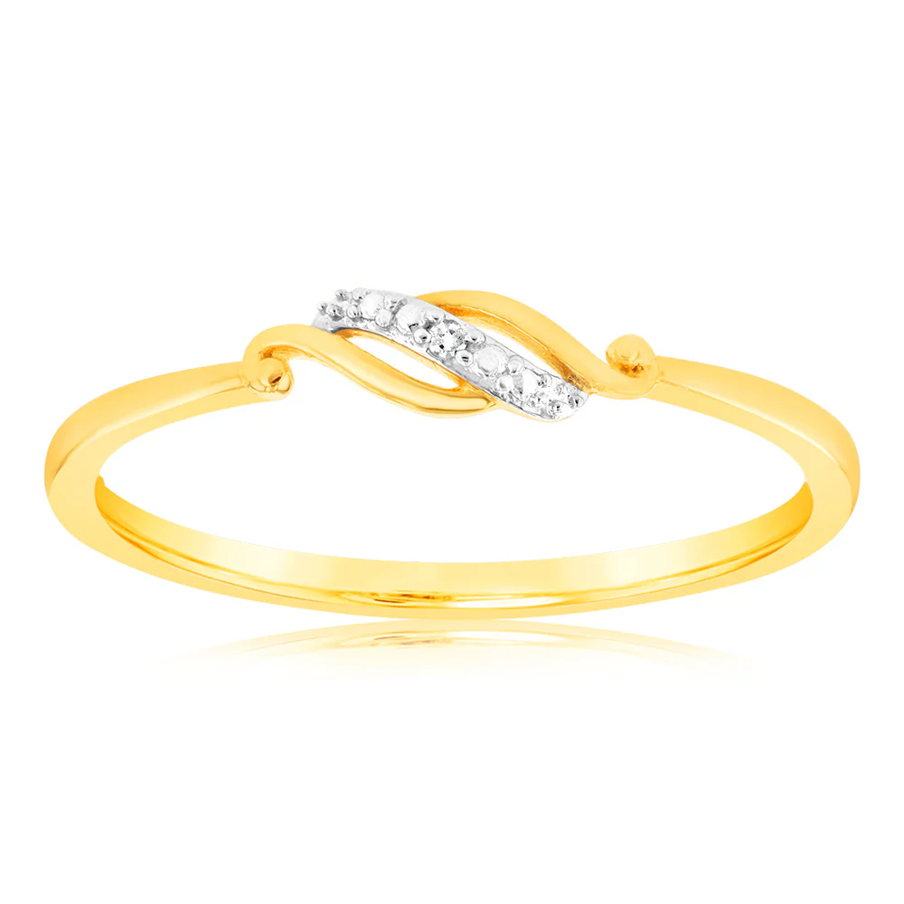 9ct Yellow Gold With 2 Brilliant Cut Diamond Ring