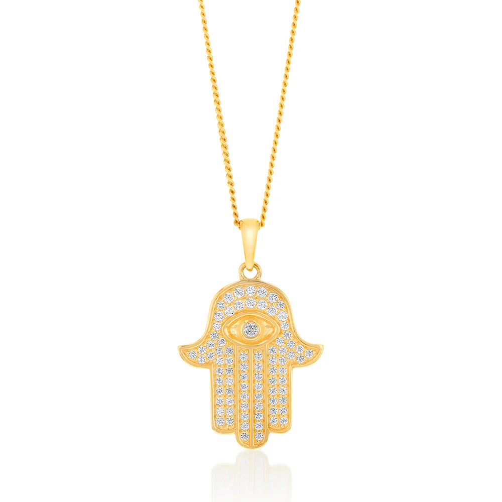 9ct Yellow Gold Zirconia Hamsa Pendant