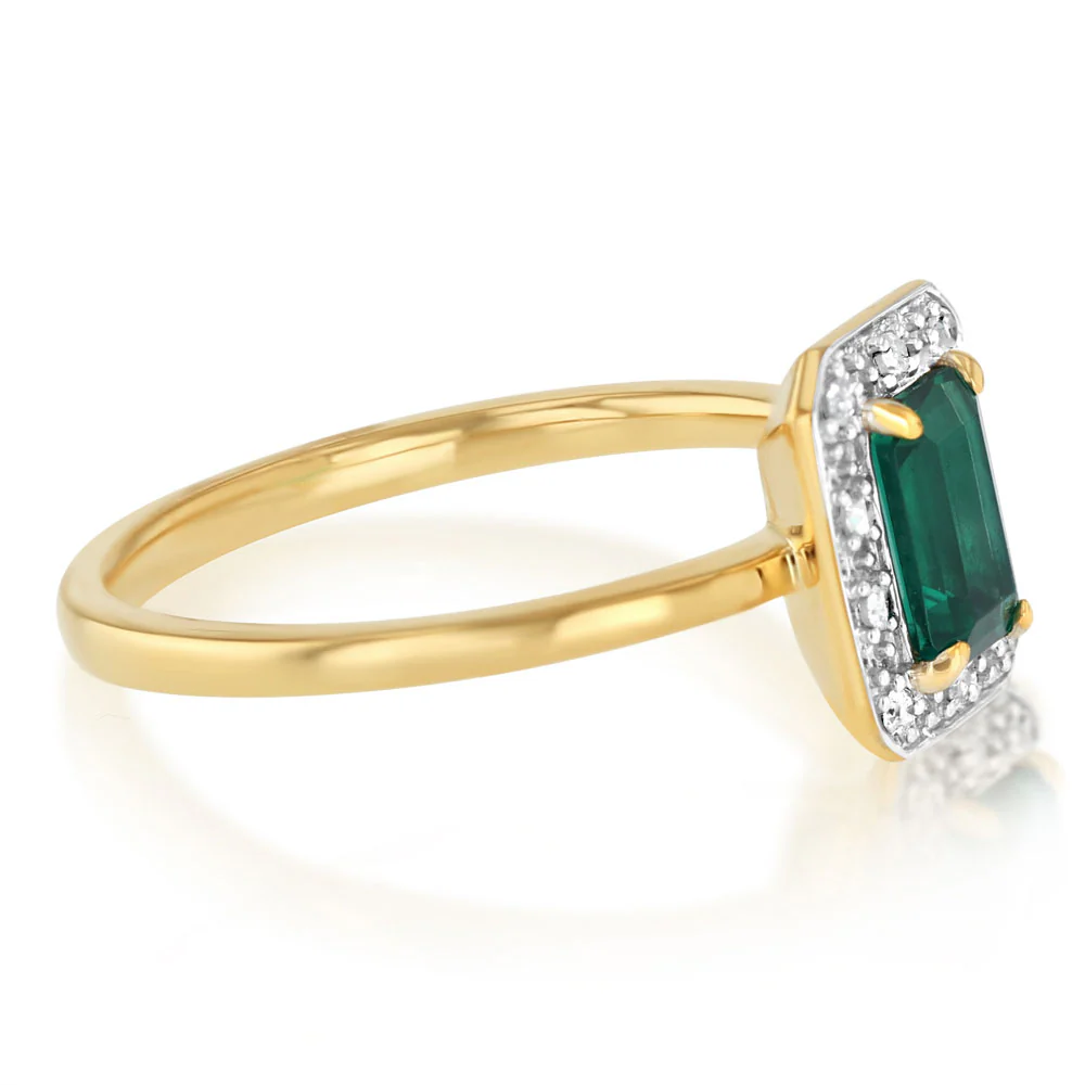Created Emerald and Diamond Ring in Gold Plated Sterling Silver - Image 2