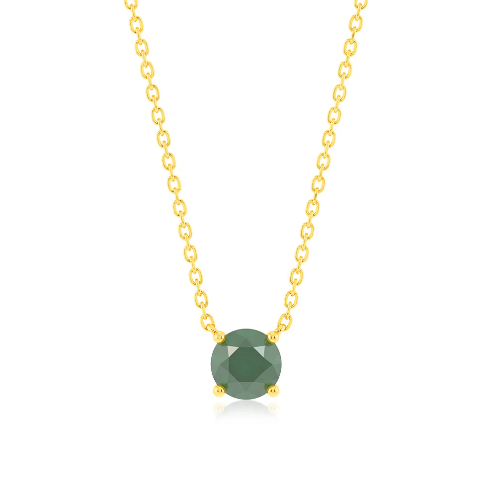 Created Emerald Pendant with 45cm Chain in 9ct Yellow Gold