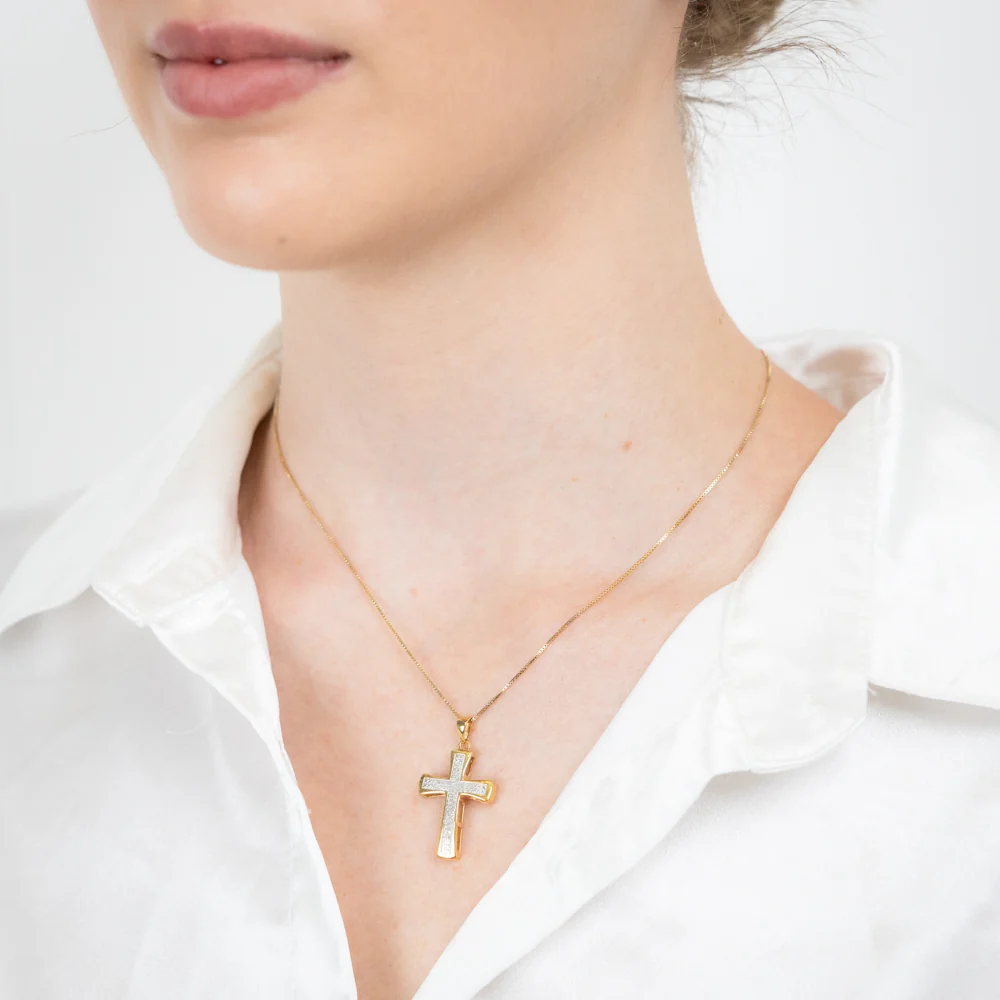 Diamond Cross Pendant in Gold Plated Sterling Silver - Image 2