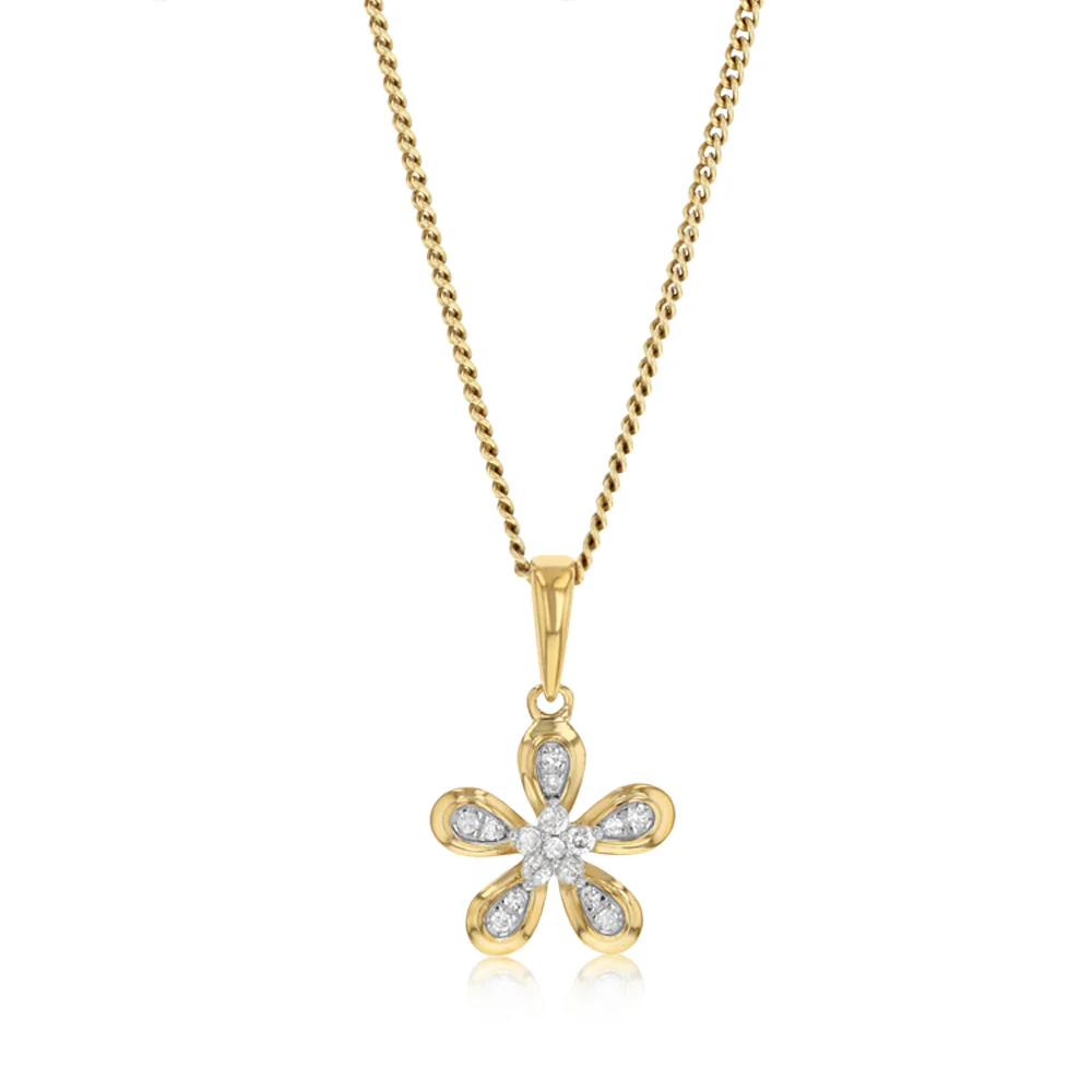 Diamond Flower Pendant in 9ct Yellow Gold