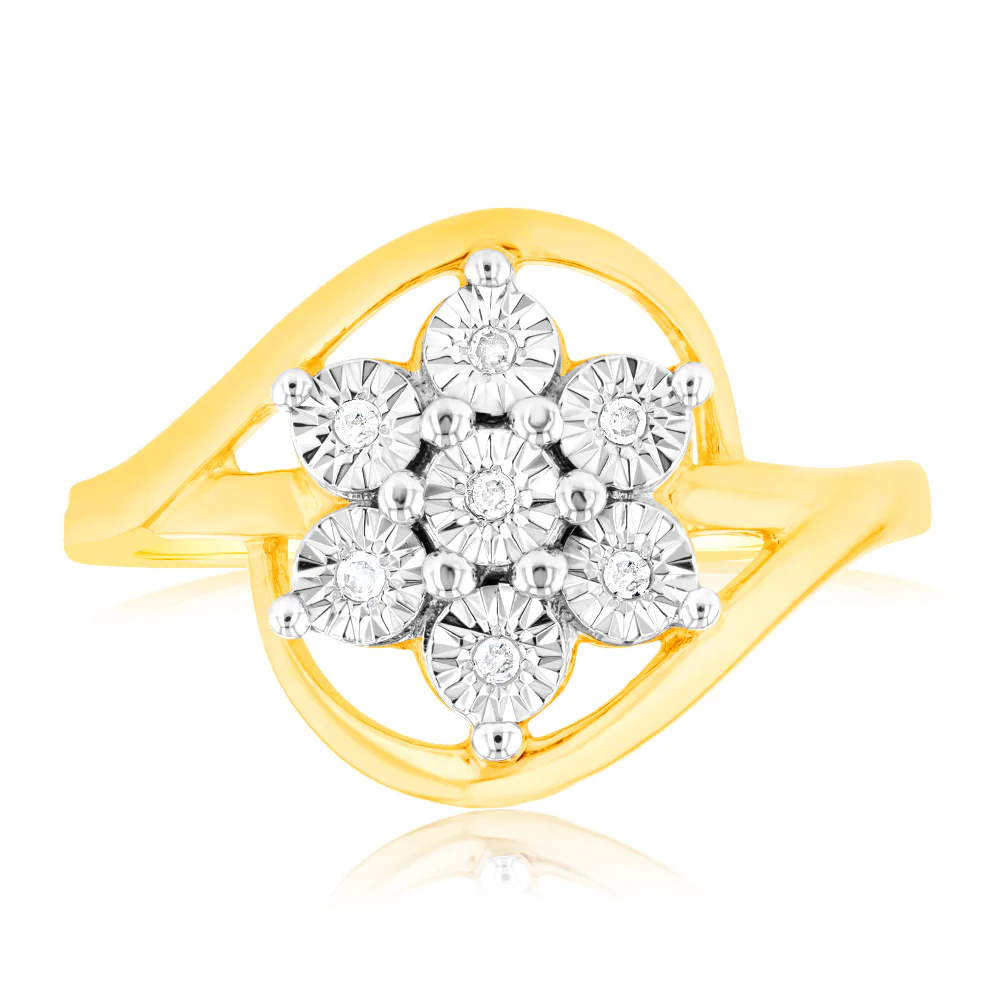 Diamond Flower Ring in 9ct Yellow & White Gold