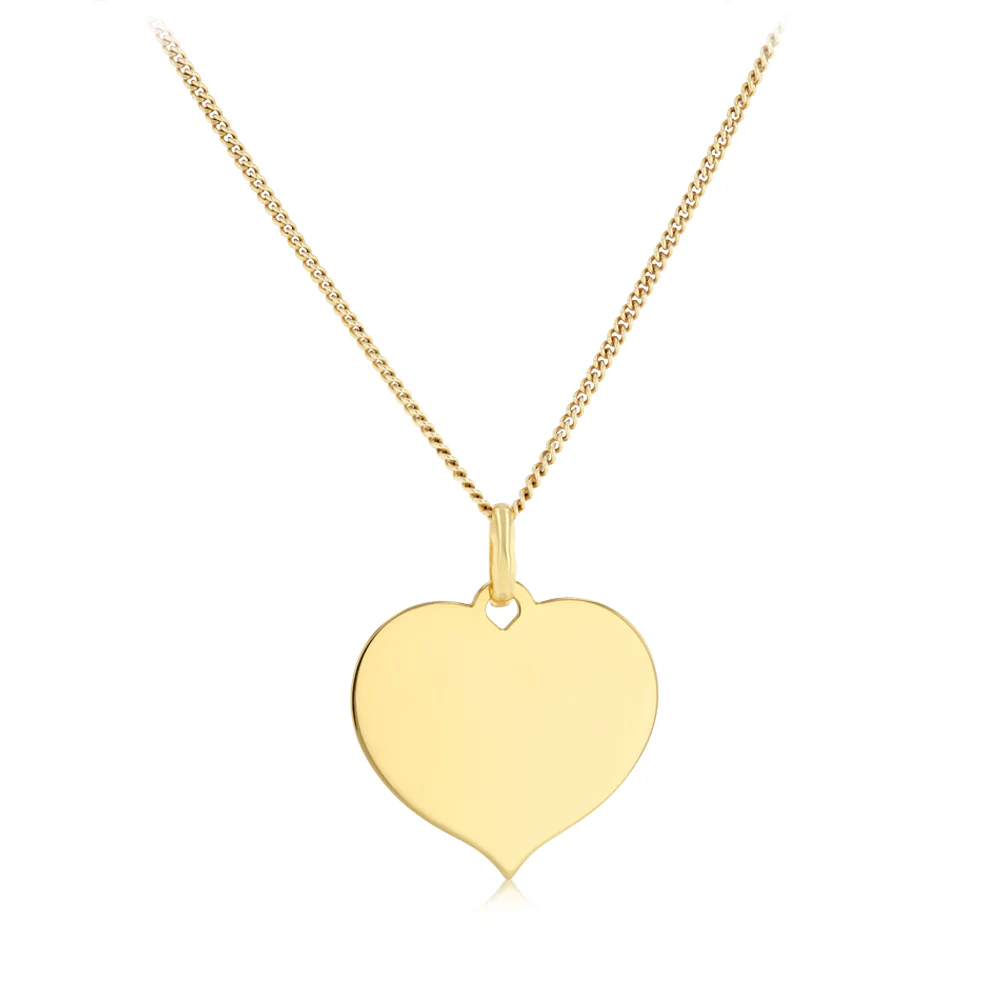 Engravable Plain Heart Pendant in 9ct Yellow Gold