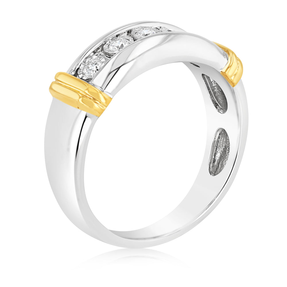 Luminesce Lab Grown 1/5 Carat Diamond Channel Gents Ring in Gold Plated Silver - Image 3