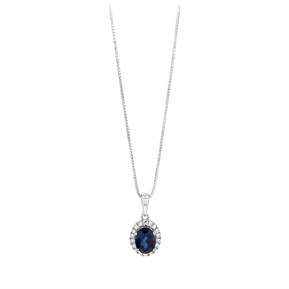 Luminesce Lab Grown 1 Carat Created Sapphire with 1/6 Carat Diamond Pendant in Sterling Silver