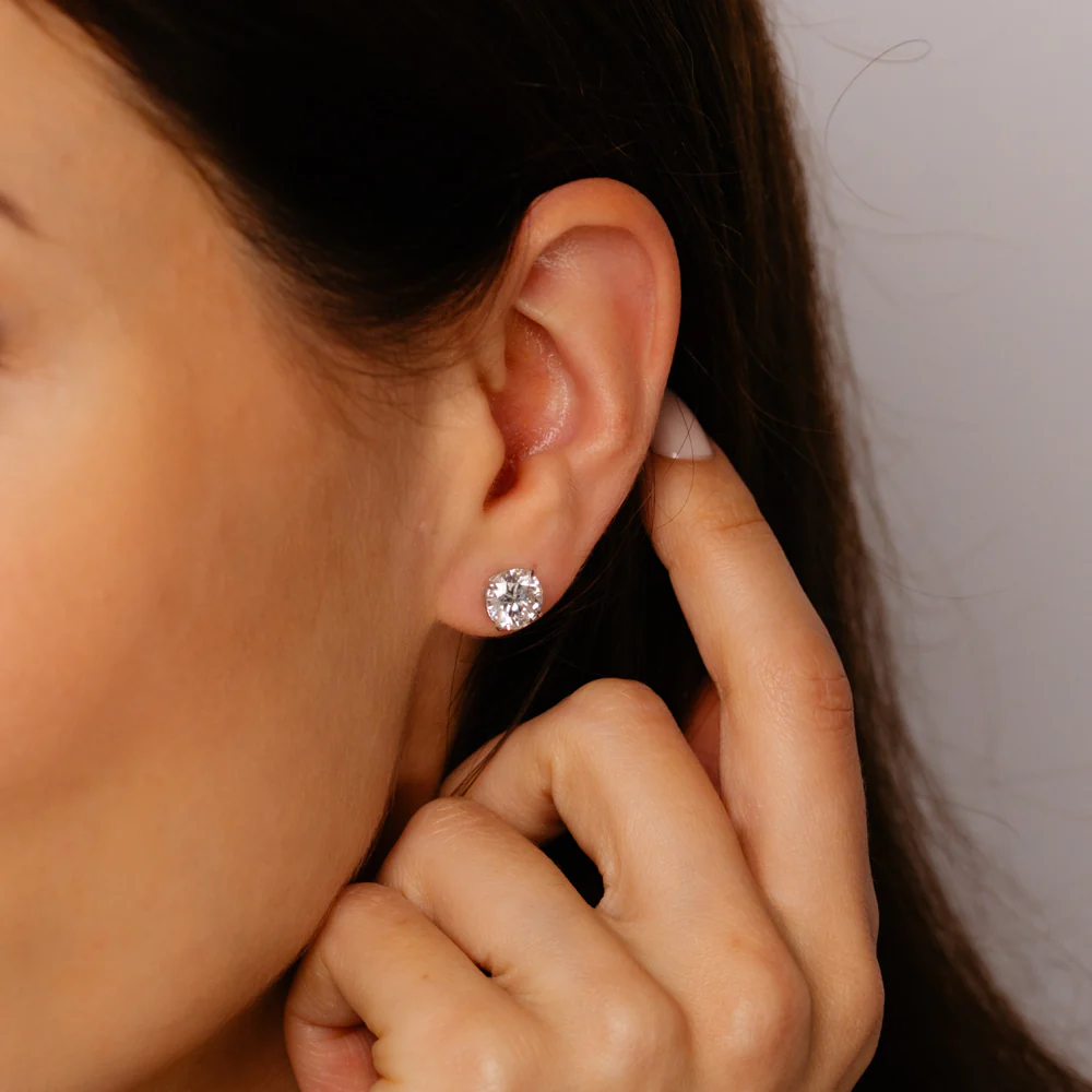 Luminesce Lab Grown 4 Carat Diamond Solitaire Stud Earrings in Platinum Plated Sterling Silver - Image 3