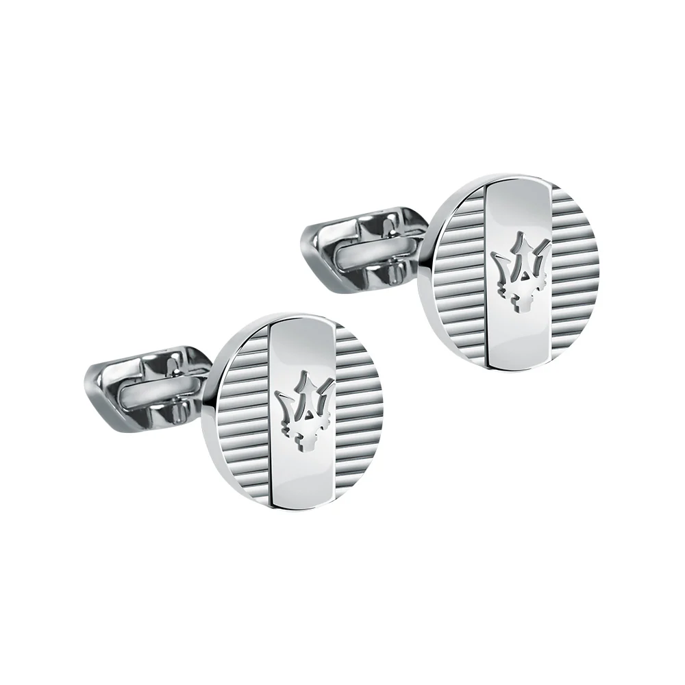 Maserati Stainless Steel Round Stripped Logo Cufflinks