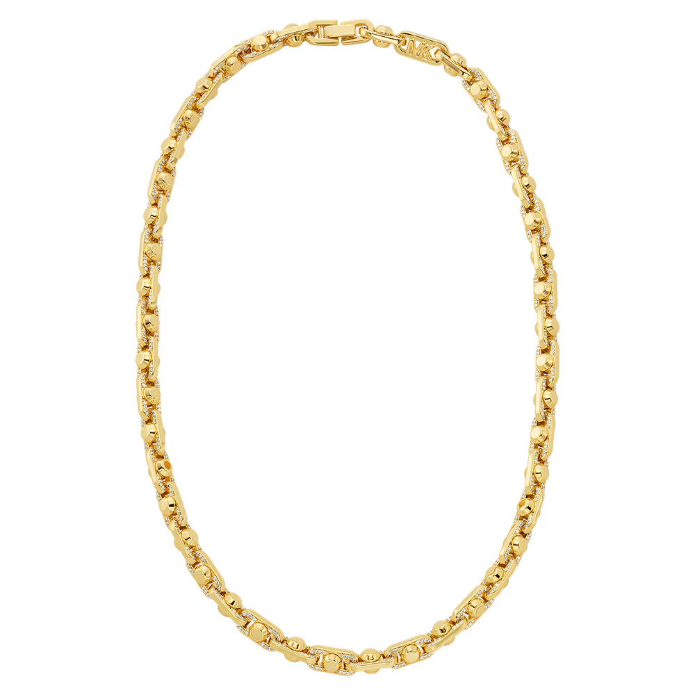 Michael Kors Gold Plated Brass Astor Link Pave 16" Chain