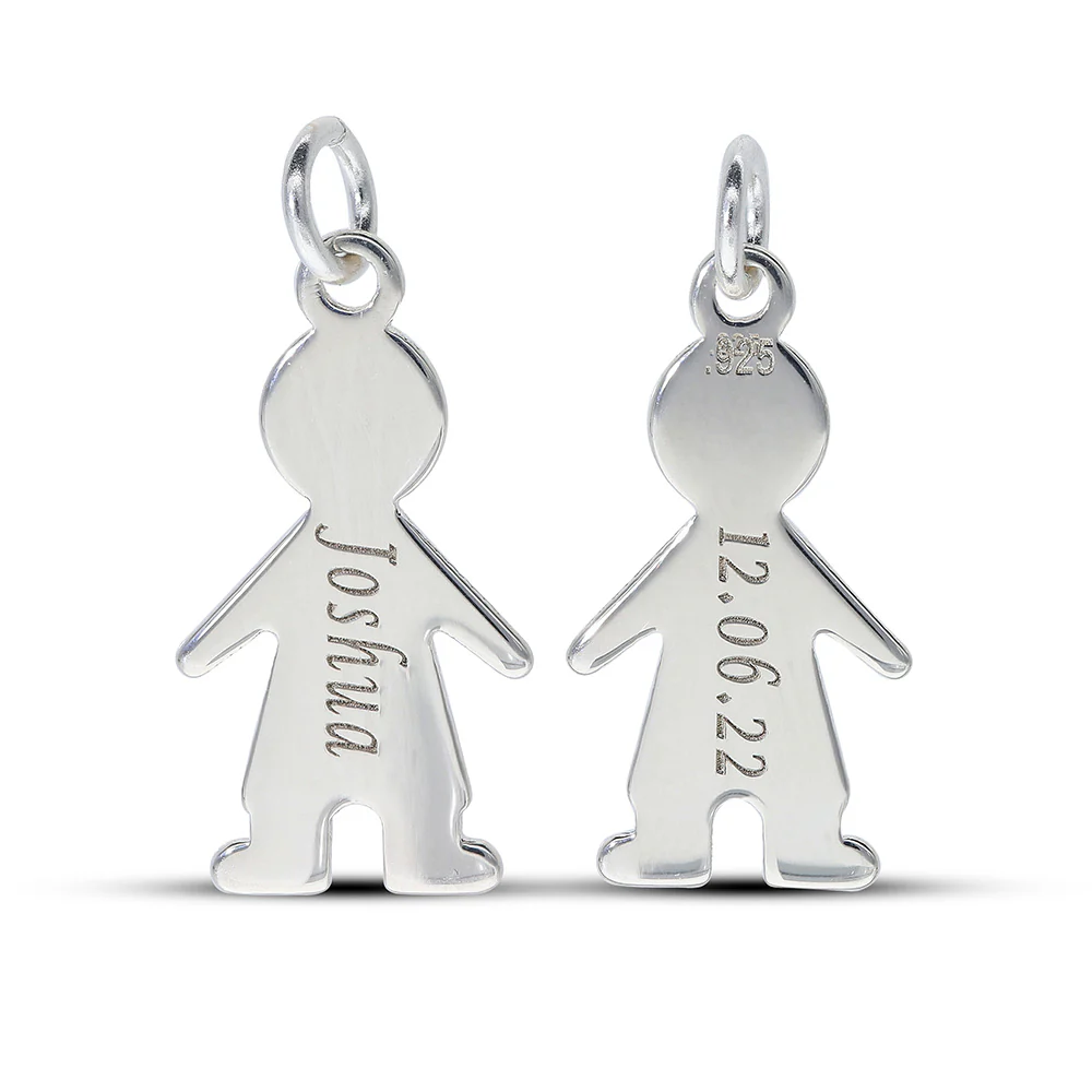 Personalised Engravable Boy Charm Necklace on 45cm Chain in Sterling Silver