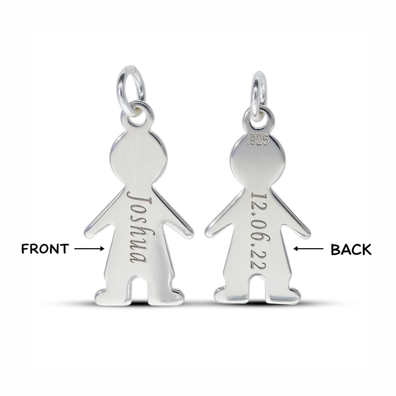 Personalised Engravable Boy Charm Necklace on 45cm Chain in Sterling Silver - Image 2