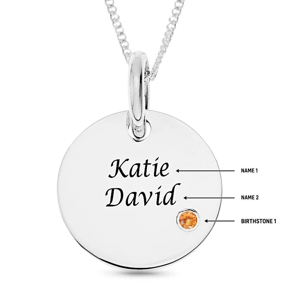 Personalised Engravable Disc Charm with Birthstone on 45cm Chain in Sterling Silver - Image 2