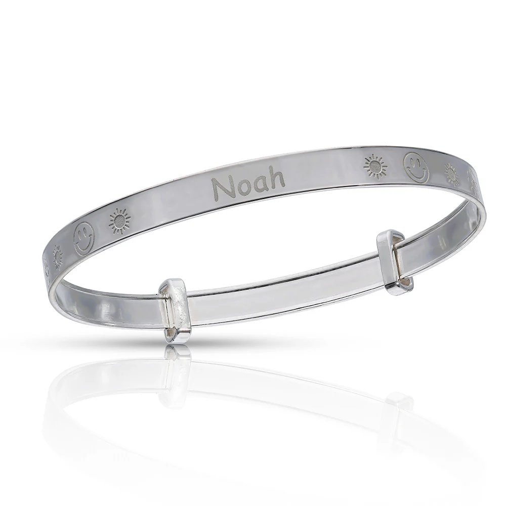 Personalised Engravable Flower Pattern Baby Bangle in Sterling Silver