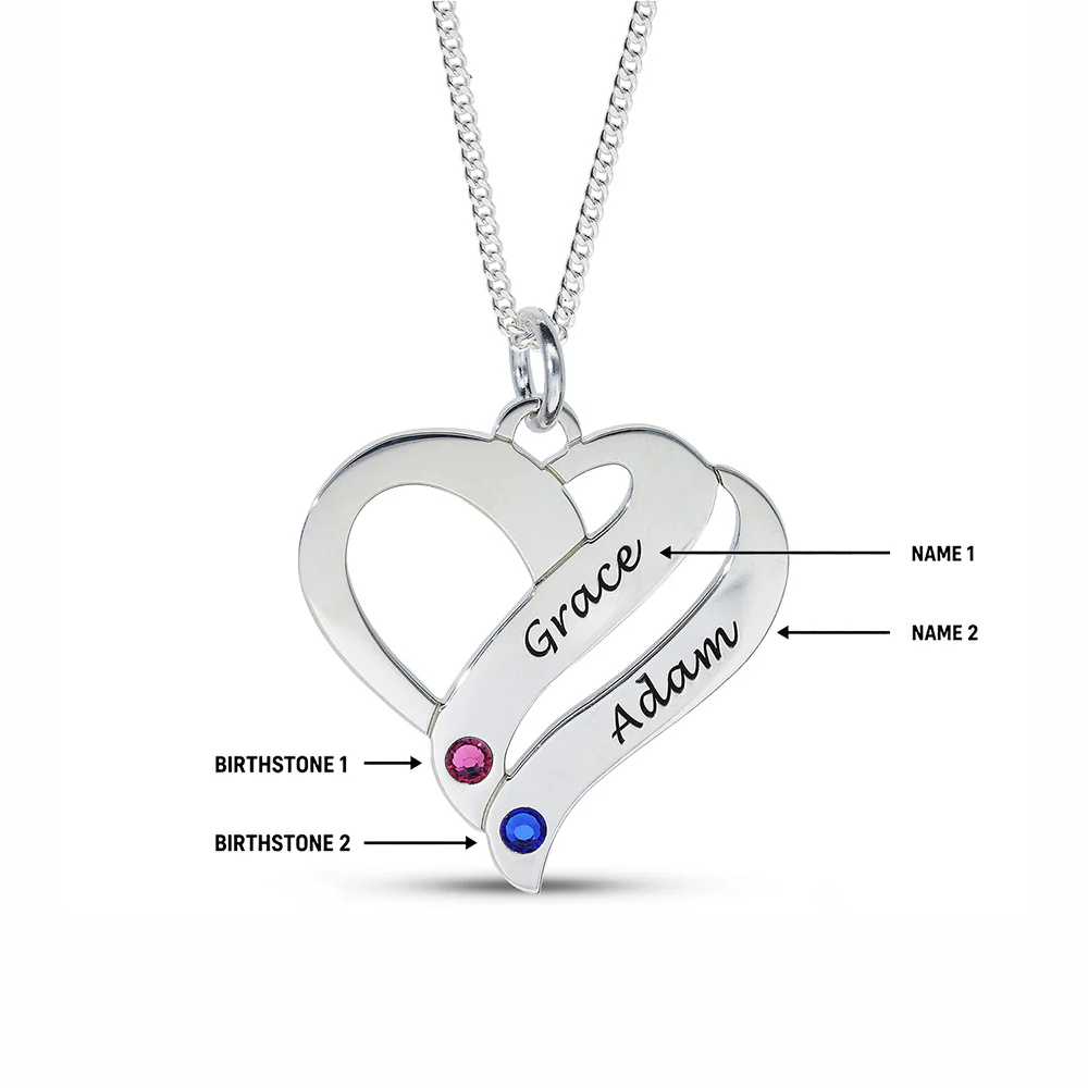 Personalised Engravable Heart with Birthstones Necklace on 454cm Chain in Sterling Silver - Image 2