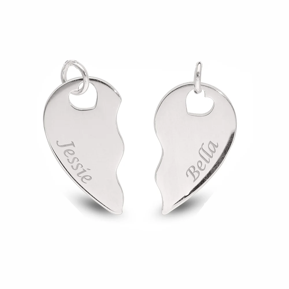 Personalised Engravable Split Heart Necklace on 45cm Chain in Sterling Silver - Image 3
