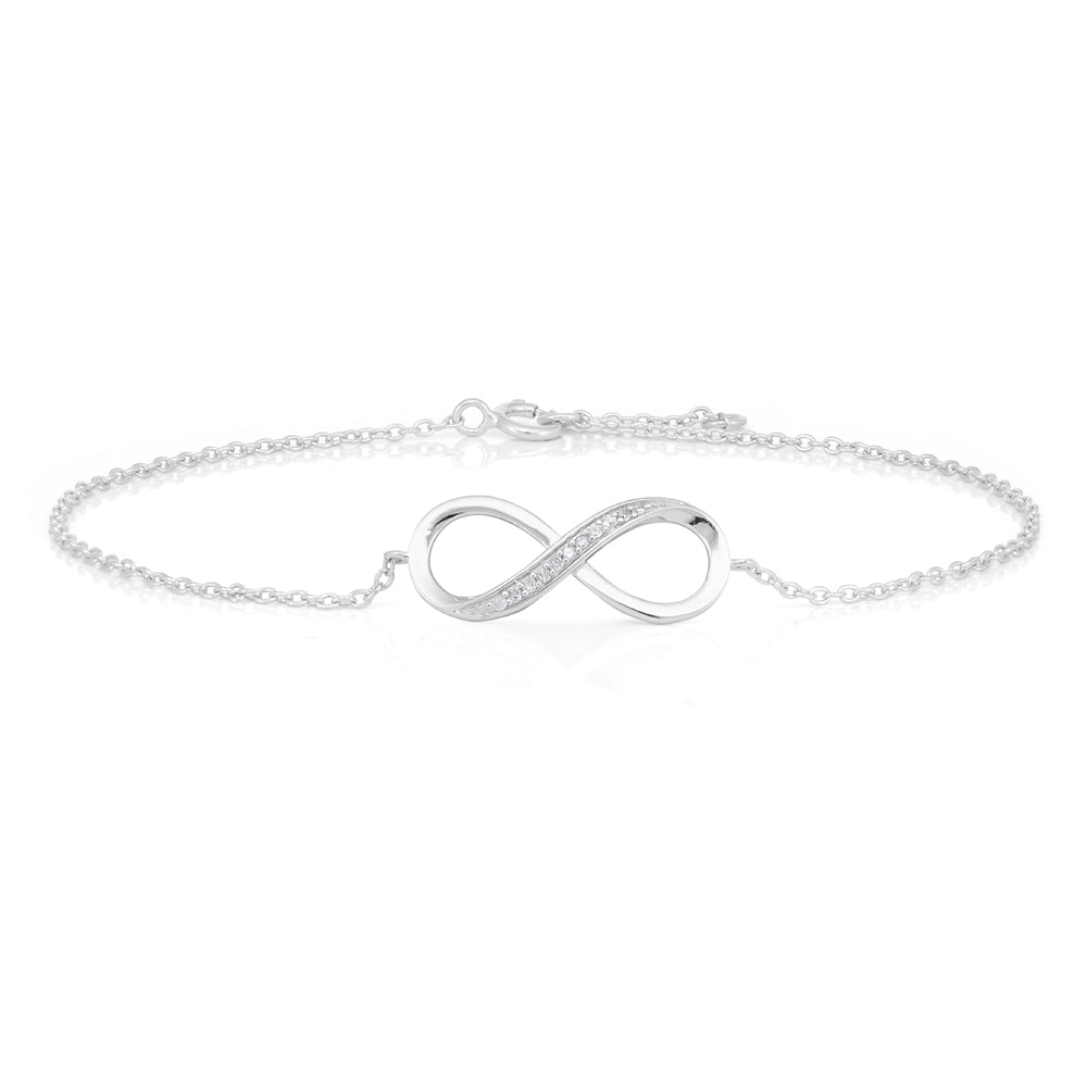 Sterling Silver 0.04 Carat Diamond Infinity 19cm Bracelet - Image 2