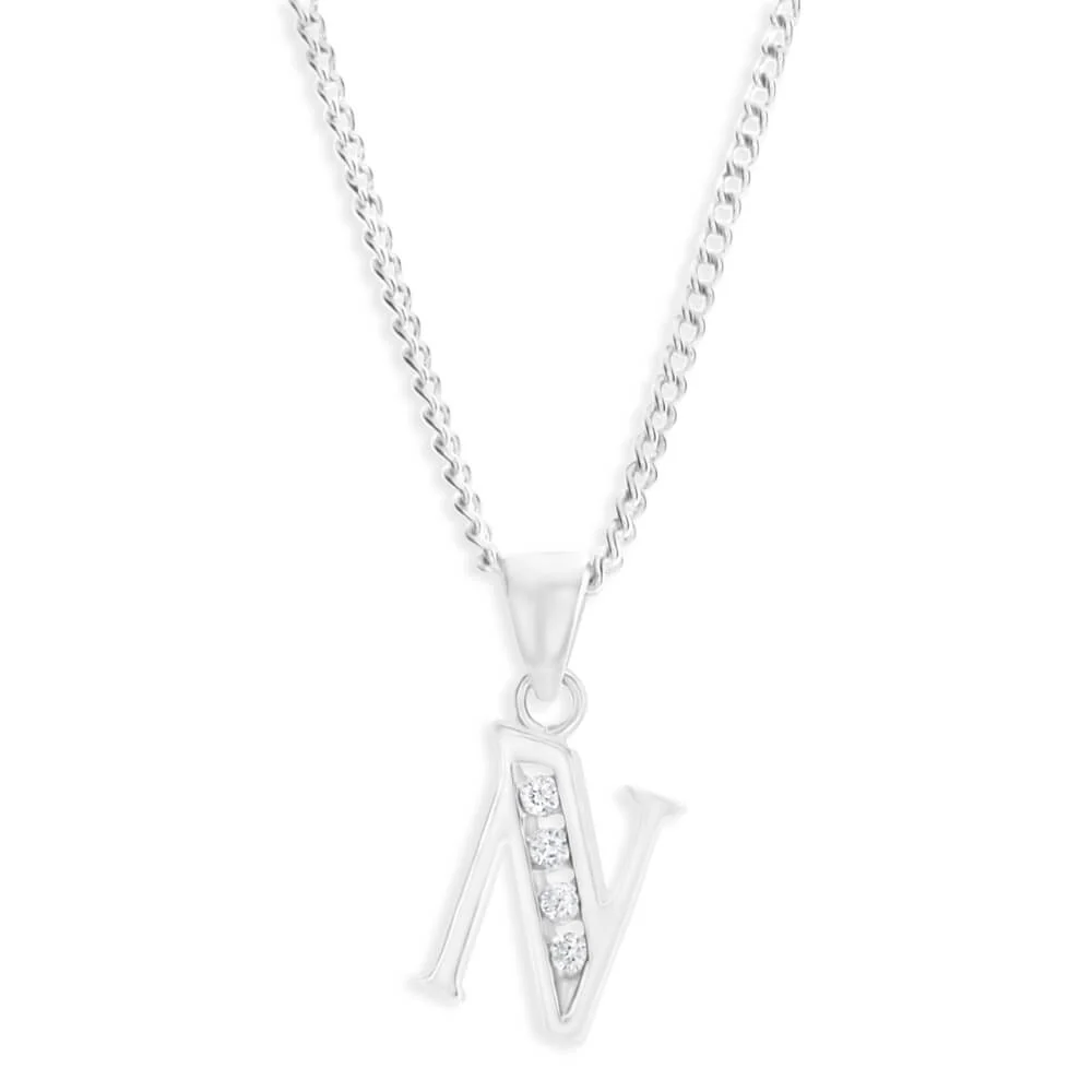 Sterling Silver Cubic Zirconia Initial "N" Pendant