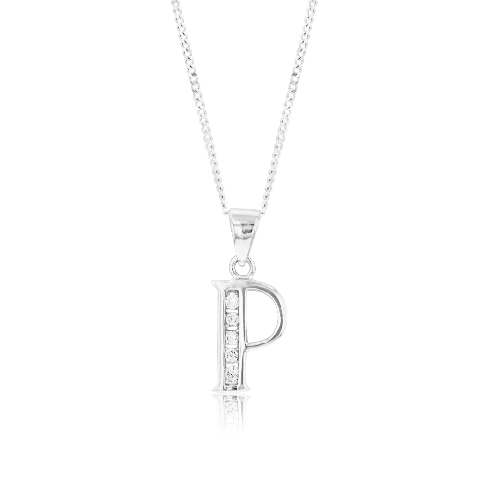Sterling Silver Cubic Zirconia Initial "P" Pendant