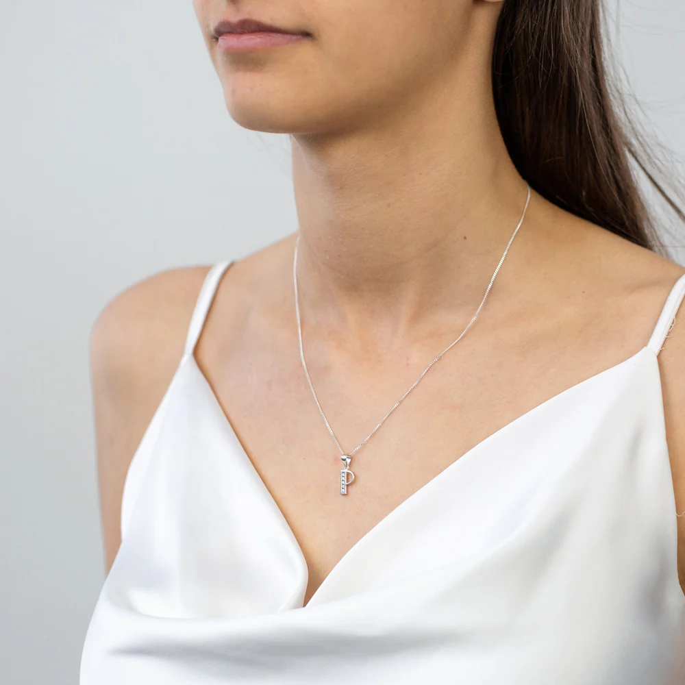 Sterling Silver Cubic Zirconia Initial "P" Pendant - Image 2