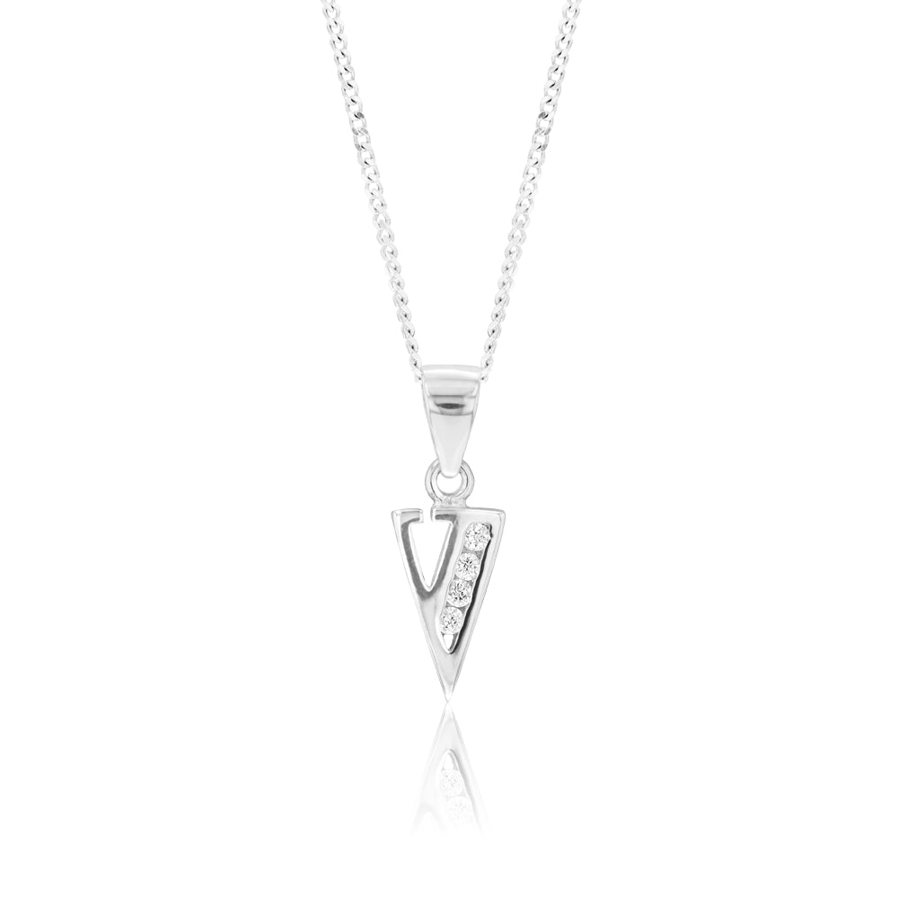 Sterling Silver Cubic Zirconia Initial "V" Pendant