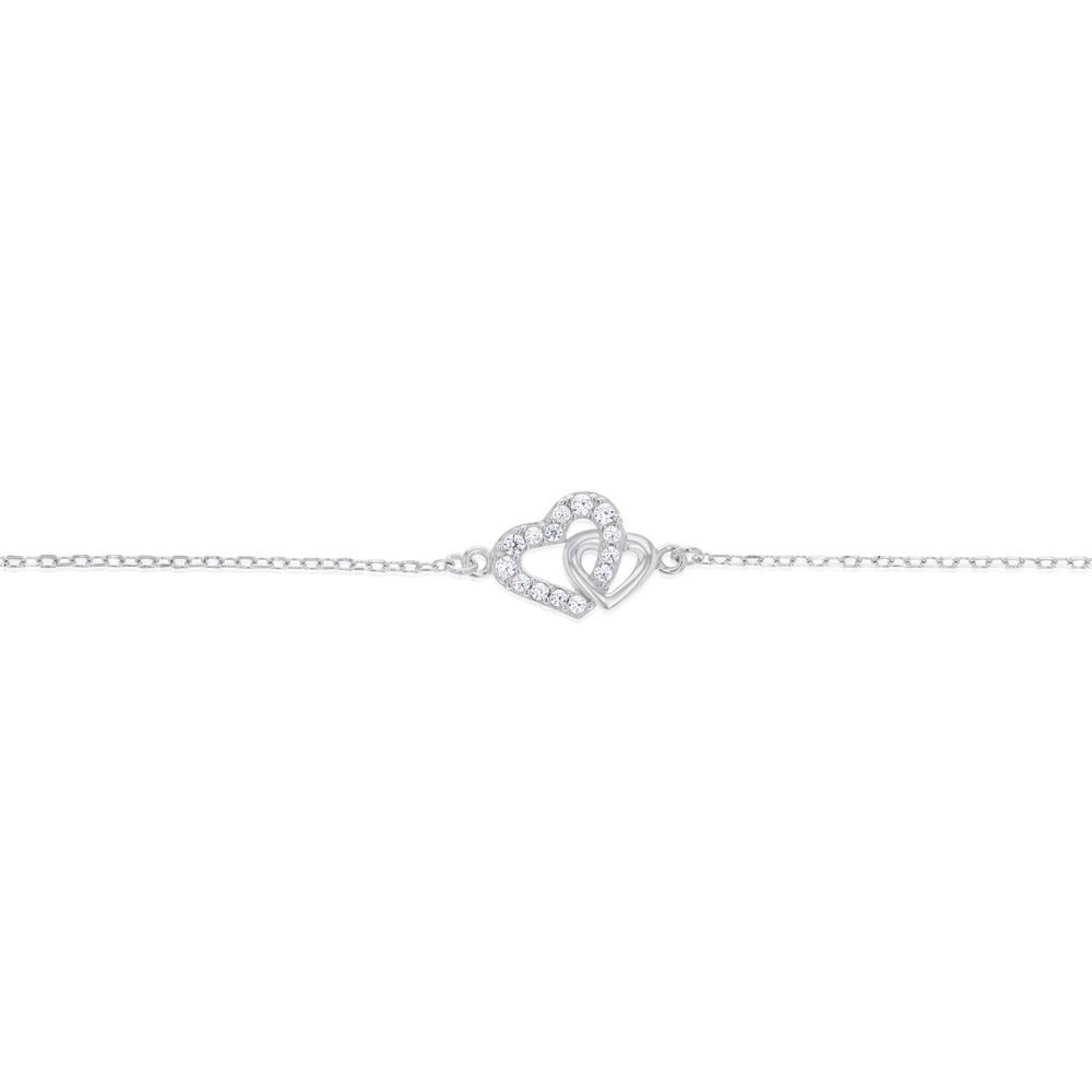 Sterling Silver CZ Double Heart Bracelet - Image 3