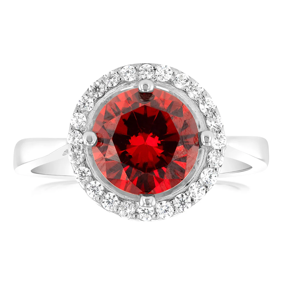 Sterling Silver Fancy White And Garnet Zirconia Ring